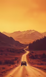 the truck drives through the middle of the mountain road