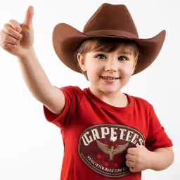 a young boy wearing a brown cowboy hat poses for a photo