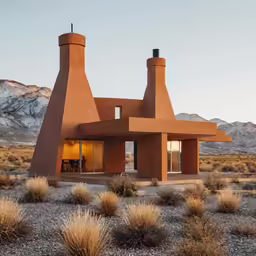 the building is sitting on top of some dry grass