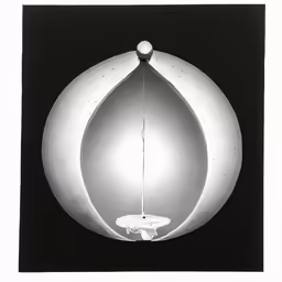 an interesting white sphere on top of a black and white photograph