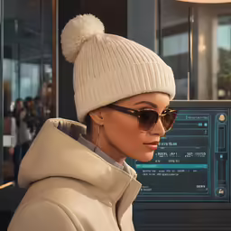 a woman in a beanie and sunglasses