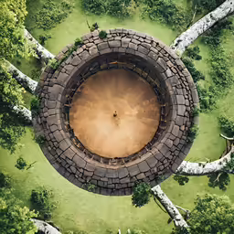 an aerial view of a tree filled park
