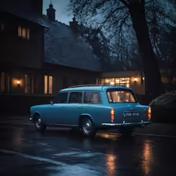 the station wagon was parked in front of the house