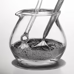 a drawing of a glass pitcher with liquid inside it
