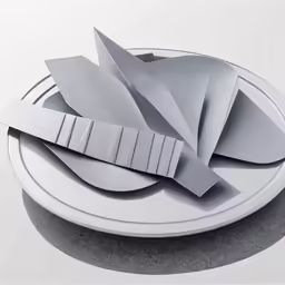 a plate with knifes, forks and spoon on top