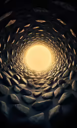 a photo taken from the inside of a rock tunnel
