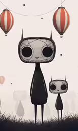 a cartoon that has some balloons hanging from it