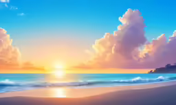 sunset on the beach with clouds overhead and ocean water