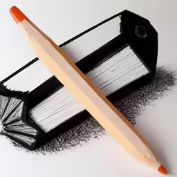 black and white matchbox, matches, and an orange pencil