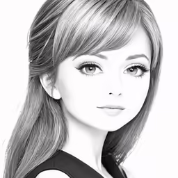 a young woman with long hair in black and white