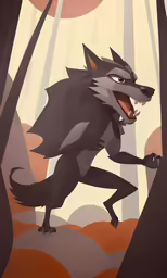 a wolf standing in front of a tree