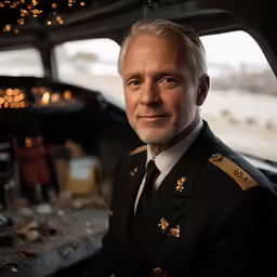 a pilot in his plane and his uniform is all gold