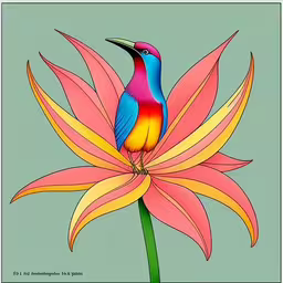 a colored bird sits on a flower and waits,the colorful bird is perched on a flower