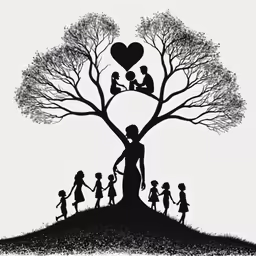 a family is holding hands under the tree