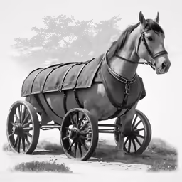 black and white photograph of a horse drawn wagon