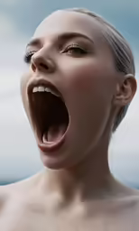 a very close up shot of a woman shouting