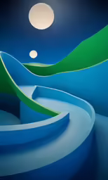an abstract painting of hills and water