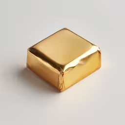 a piece of shiny metal is shown,this is gold, its a rectangular object with only one side facing the camera