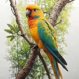 there is a colorful parrot sitting on the tree branch