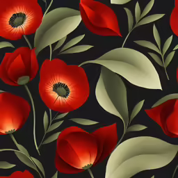 a black background with a group of red flowers on it