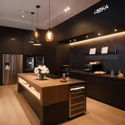 large wooden kitchen with island in the middle