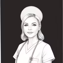 a drawing of a woman in medical clothes