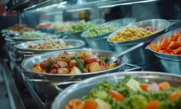 a bunch of food trays in a room