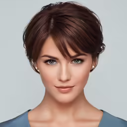 a close up view of a woman wearing an elegant haircut