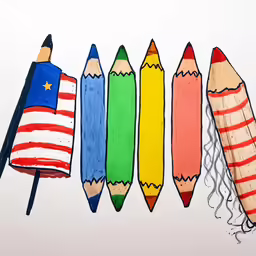 pencils and crayons painted in multiple colors