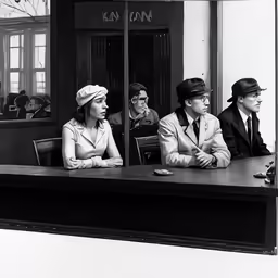 people looking through windows in a room