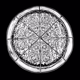 a black and white photo of a pizza