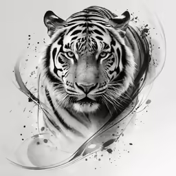 the black and white tiger is featured in this artistic illustration