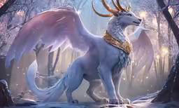 a white dragon standing in the woods with its wings outstretched