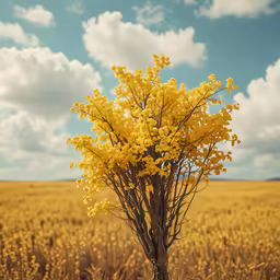 there is a flower plant in the middle of a field