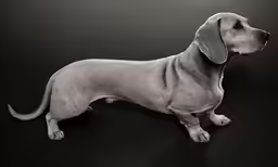 the large gray dog is posing for a black and white photo