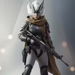 a female mass trooper with a gun and a hat on
