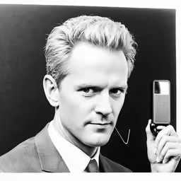 a man taking a selfie with his old style cellphone