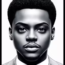 a man in a black tie and white dress shirt with the portrait of a black man