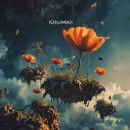 the image shows the bright orange flowers on the field
