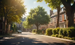 a view down the middle of a street from a home
