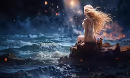 the image shows a naked woman with flowing hair