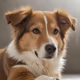 the collie is lying on the floor while staring at something