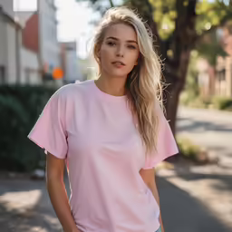 a pretty blonde girl standing by the street