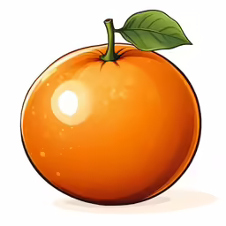 an orange with a leaf on top of it