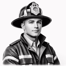 a black and white photo of a firefighter