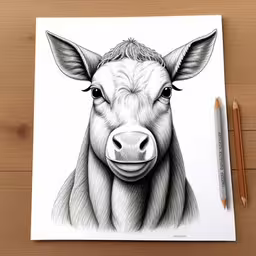 the drawing of a cow has been drawn,drawing a deer by pencil on paper