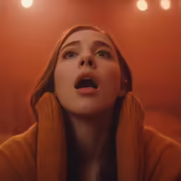 a young woman is seen in the middle of her acting process