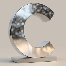 a silver letter with reflection on it
