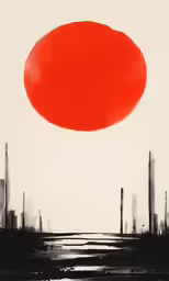 a painting depicting a red ball in the sky