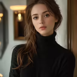 a woman in a black top is posing for a picture